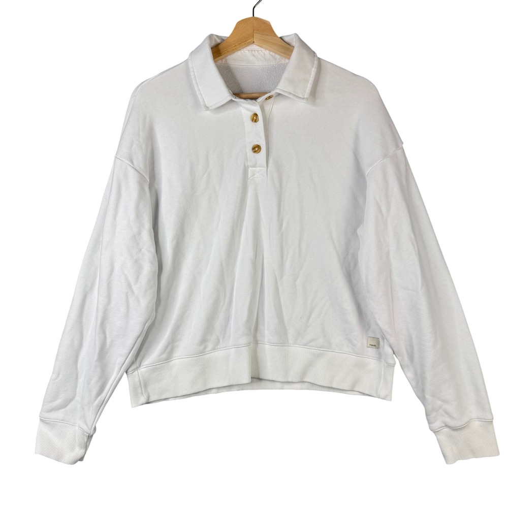 Vuori Womens White French Terry Polo Pullover Sweatshirt VW2037 M Sedona Rugby